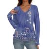 Women's Casual Fashion V-Neck Raglan Pleated Floral Print Long Sleeve Top