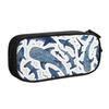 Monochrom Blau Aquarell Haifisch Ozean auf Weißen Federmäppchen Klassische Sternenwalhaie Taschen Schüler Schule Reißverschluss Federmäppchen