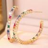 Colorful Gold Tone Hoop Earrings Rainbow Zircon Statement Jewelry Gift for Women Party
