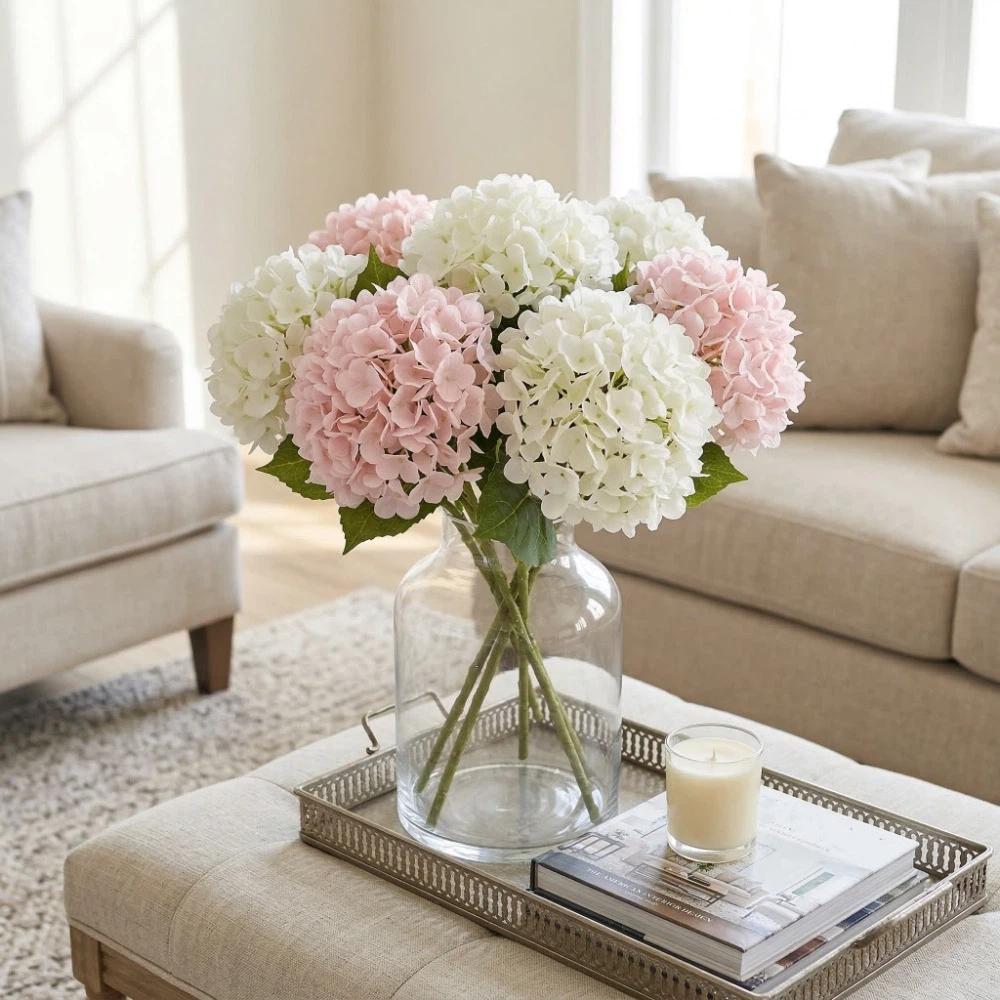 Green Leaf Simulation Colorful Hydrangea Real Touch Fake Flower Home Living Room Decor
