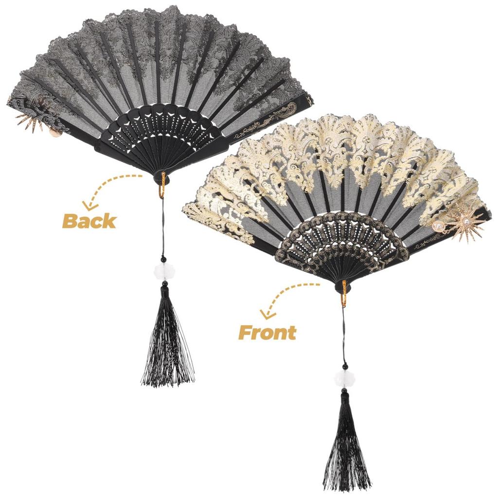 HOMSFOU Vintage Folding Fan with Tassel - Handheld Folding Fan, Vintage Design, for Women, Perfect for Summer Parties and Stage Props