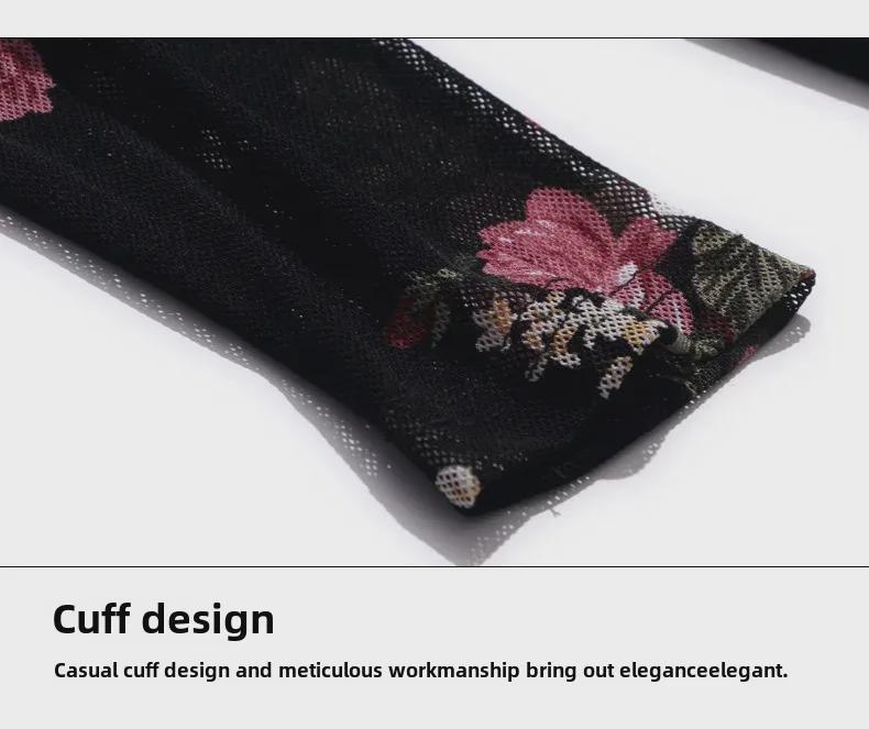 Autumn Black Long-Sleeve Printed Pullover: Mid-Length, Loose-Fit, Round-Neck T-Shirt