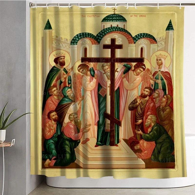 Exaltation Of The Holy Cross Lord Icon Theotokos Protection Orthodox Archangel Michael Waterproof Shower Curtain By Ho Me Lili
