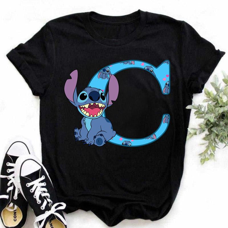 Disney A-Z Buchstabe Sommer Damen Bedrucktes T-Shirt Lässiges Oberteil T-Shirt Mode Cartoon Übergröße T-Shirt Kawaii Y2k T-Shirt