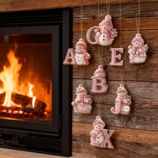 2025 Alphabet Snowman Advent Calendar 26 Days Christmas Countdown Calendar with A To Z Letters 2D Acrylic Pink Pendants Set for Winter Tree Decor
