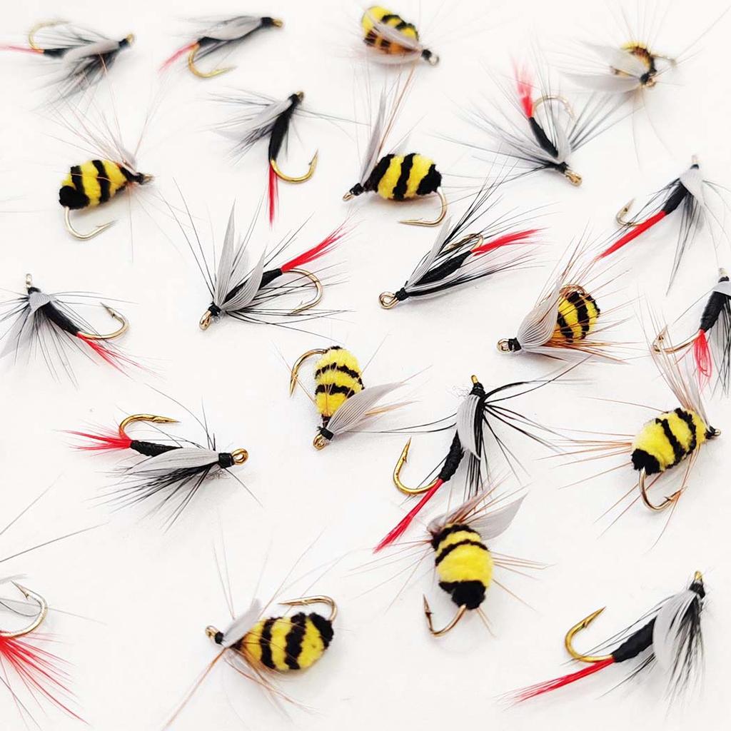 Artificial Tussock Red Tail Moth Bait & Bumble Bee Dry Fly Bait -Mixed Styles Artificial Fishing For Trout/Bass/Salmon/Perch/Carp Bait -6/10Pcs/Box
