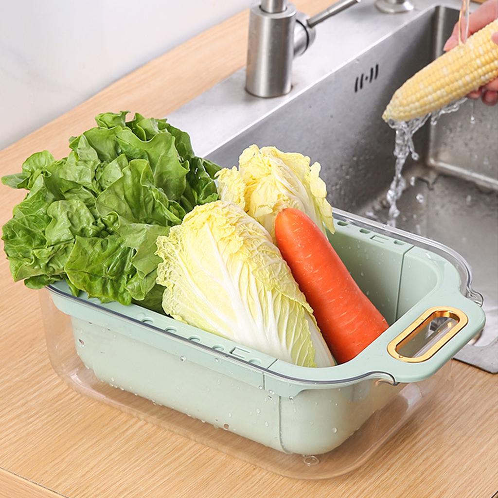 Extendable Over Sink Colander Double Layers Retractable Drainer Basket for Home Kitchen