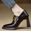 Fashion Spring New Coarse Heel Shoes Women's Fashion Pointed Side Zipper Metal Buckle Anti-slip Wear-resistant High Heels
