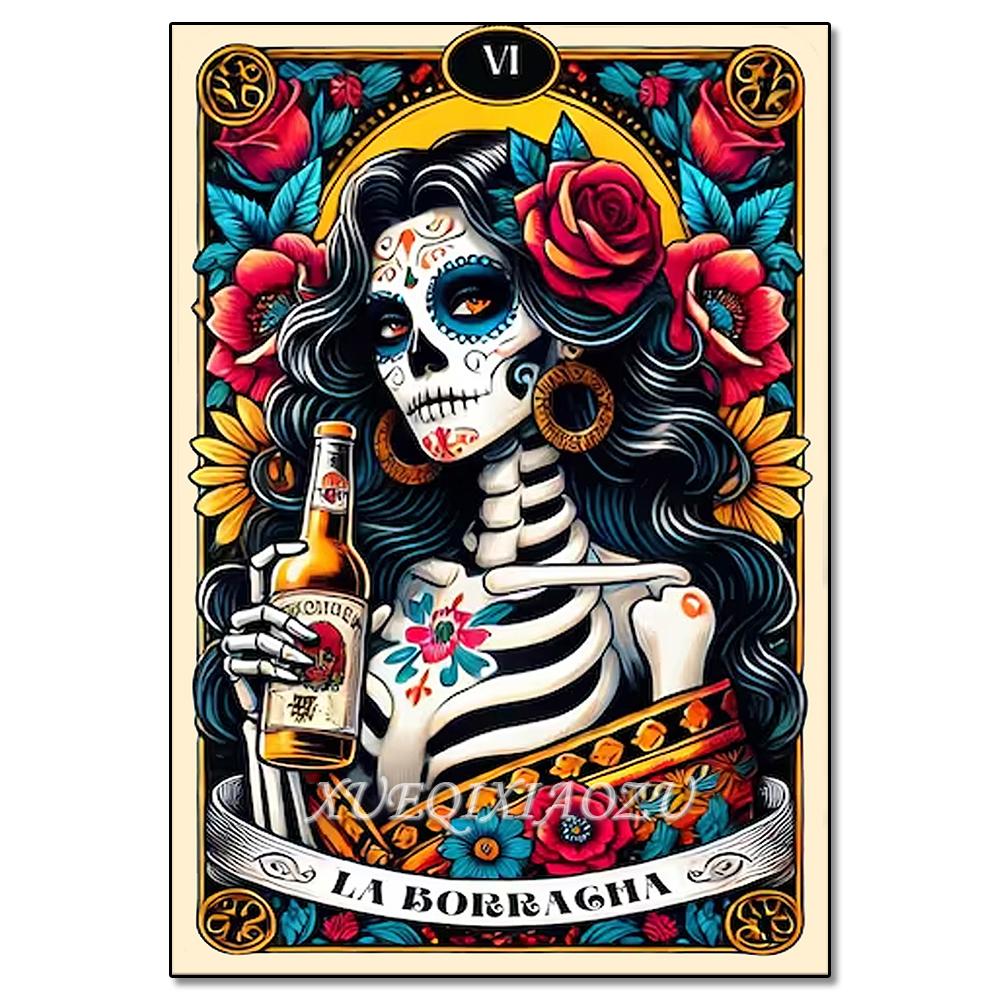 Peinture Art Diamant DIY Squelette Dames Mosaïque Point de Croix Set Art Fleur Pierre Précieuse Incrustation Cadeau DIY Décoration Peinture