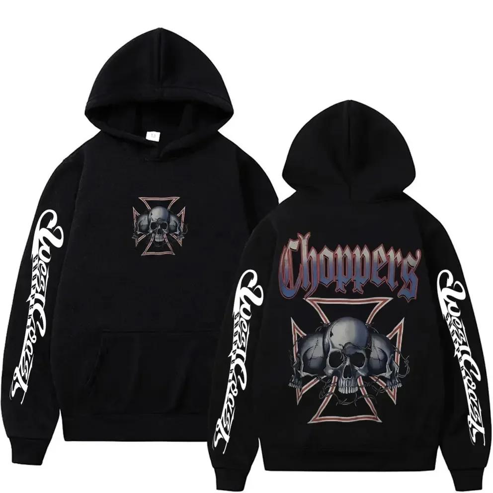 West Coast Chopper Logo Pattern Hoodie, Men's Retro Streetwear, Unisex Long-sleeved Sweatshirt, Men's Gothic Hoodie.