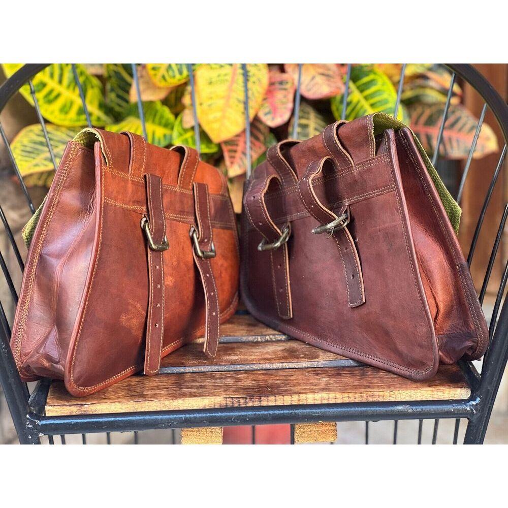 Motocyklová Vintage Kozí Kůže DVOJITÁ Sedlová Brašna Kyvná Vidlice Přední Velká 2 Brašny