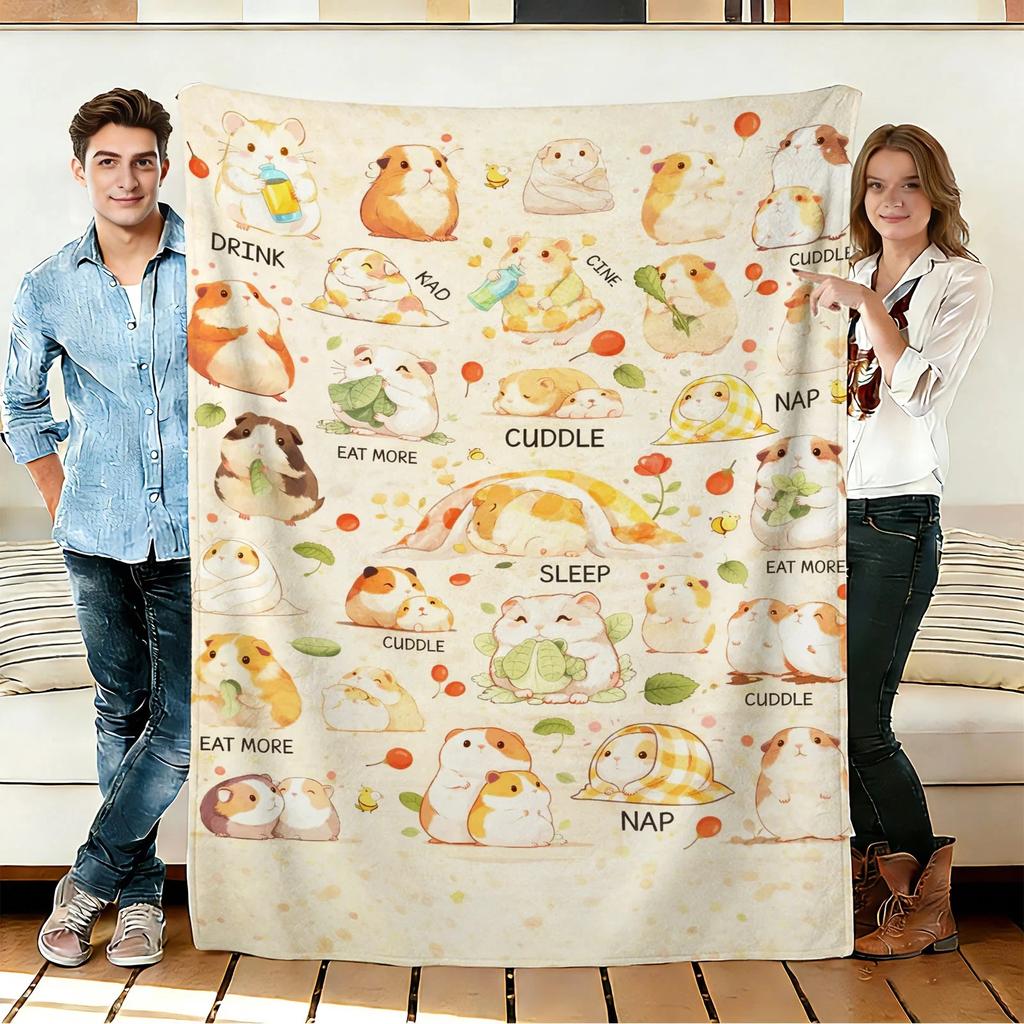 Guinea Pig Cartoon Flannel Blanket Soft Cozy Throws Napping Travel Use