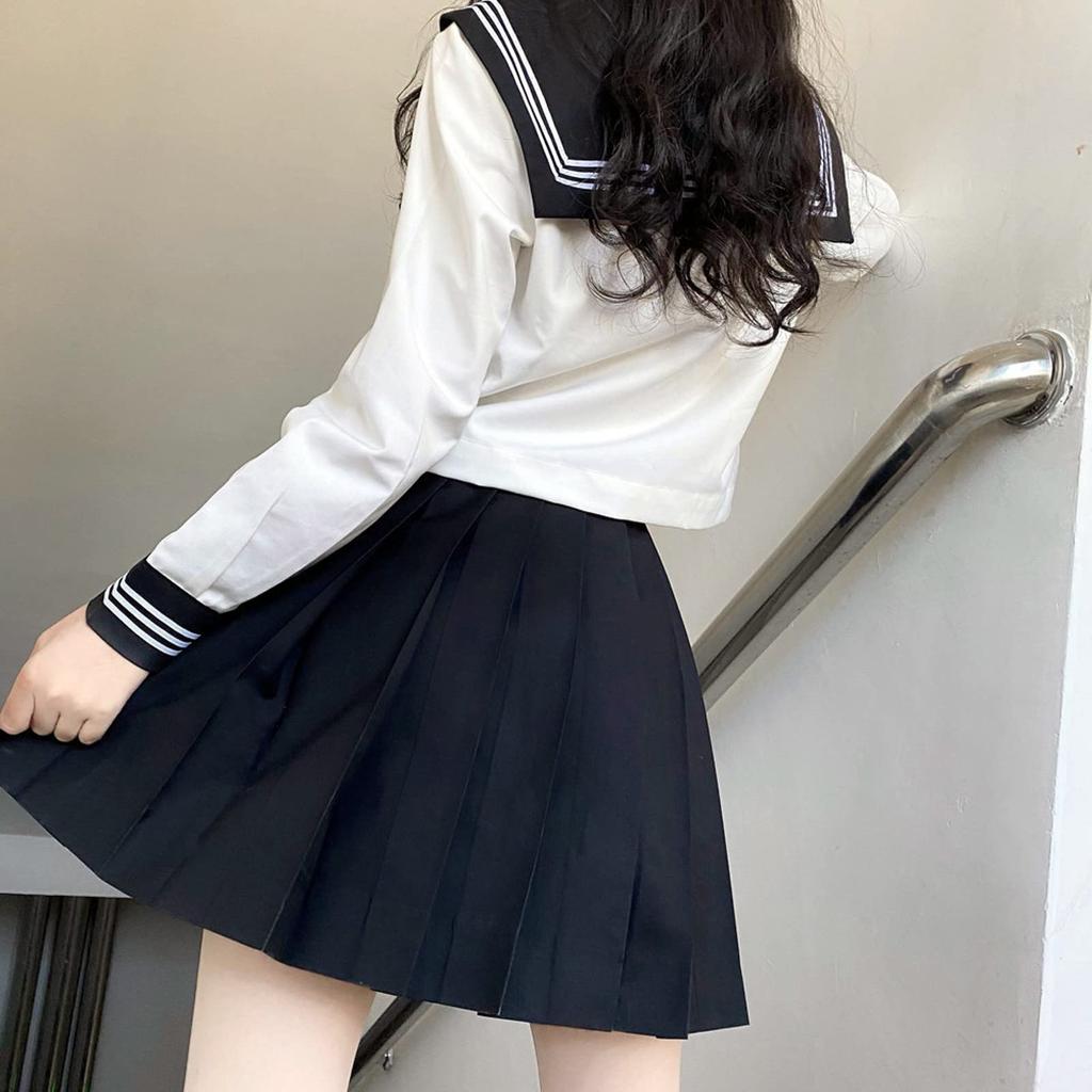 [Milky Time] Sailor Suit, Long Sleeve, School Uniform, High School Girl Cosplay (L, Black X White)