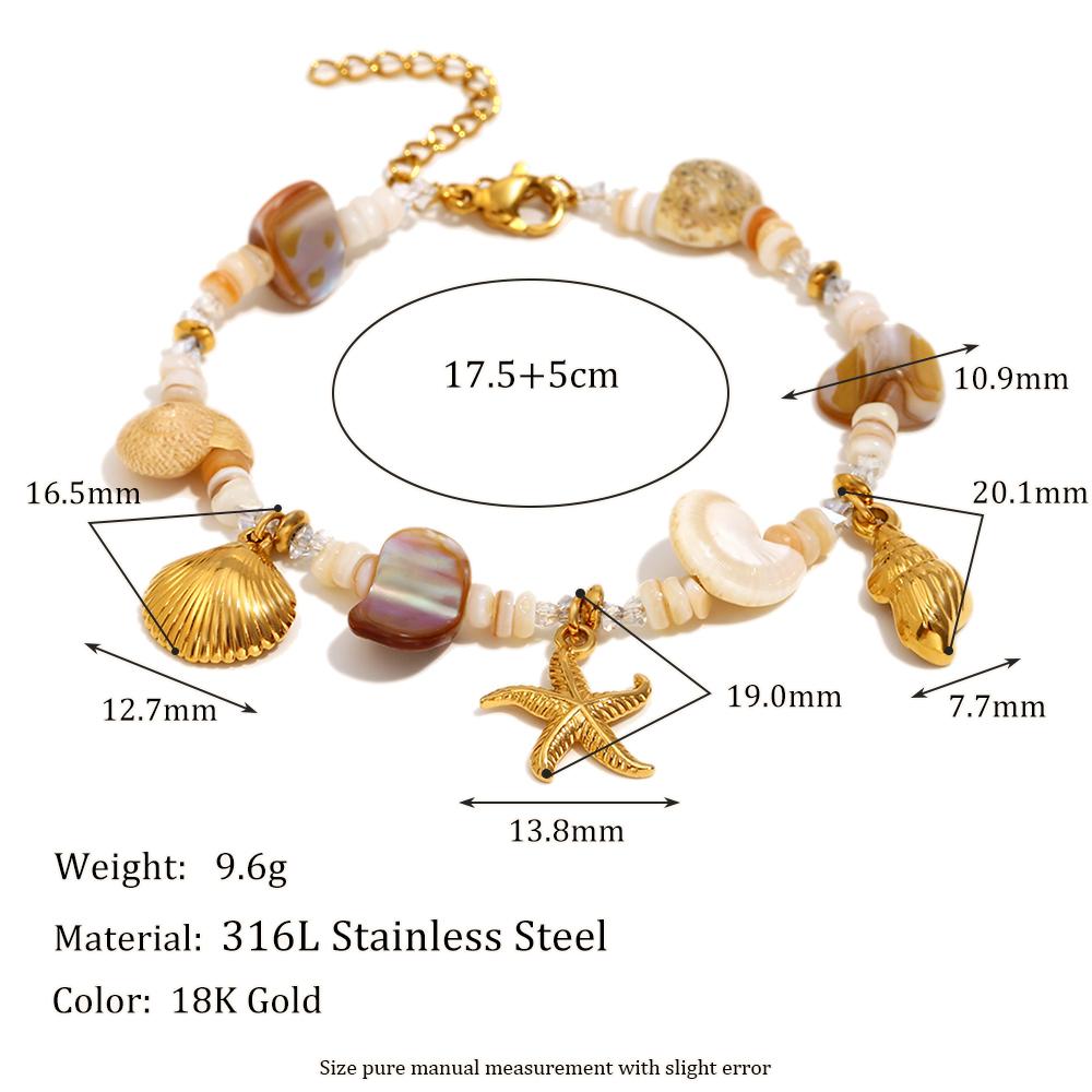 MamacitaSlay New Design 18K Gold-plated Stainless Steel Natural Stone Starfish Shell Bracelet Necklace Waterproof Jewelry Set