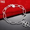925 Sterling Silver Simple Four-Leaf Clover Side Chain Beautiful Bracelet Gift Jewelry