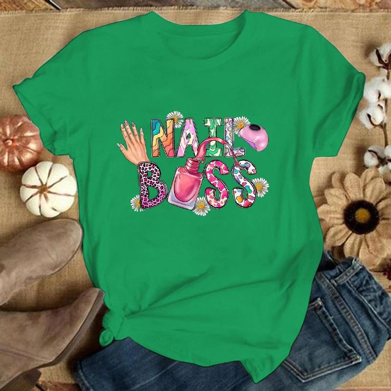 Nová manikérka Písmenkový potisk Trička Pro Unisex Letní Tričko Pánská Ležérní Krátký Rukáv Kulatý Výstřih Topy Trička(Prémiová trička