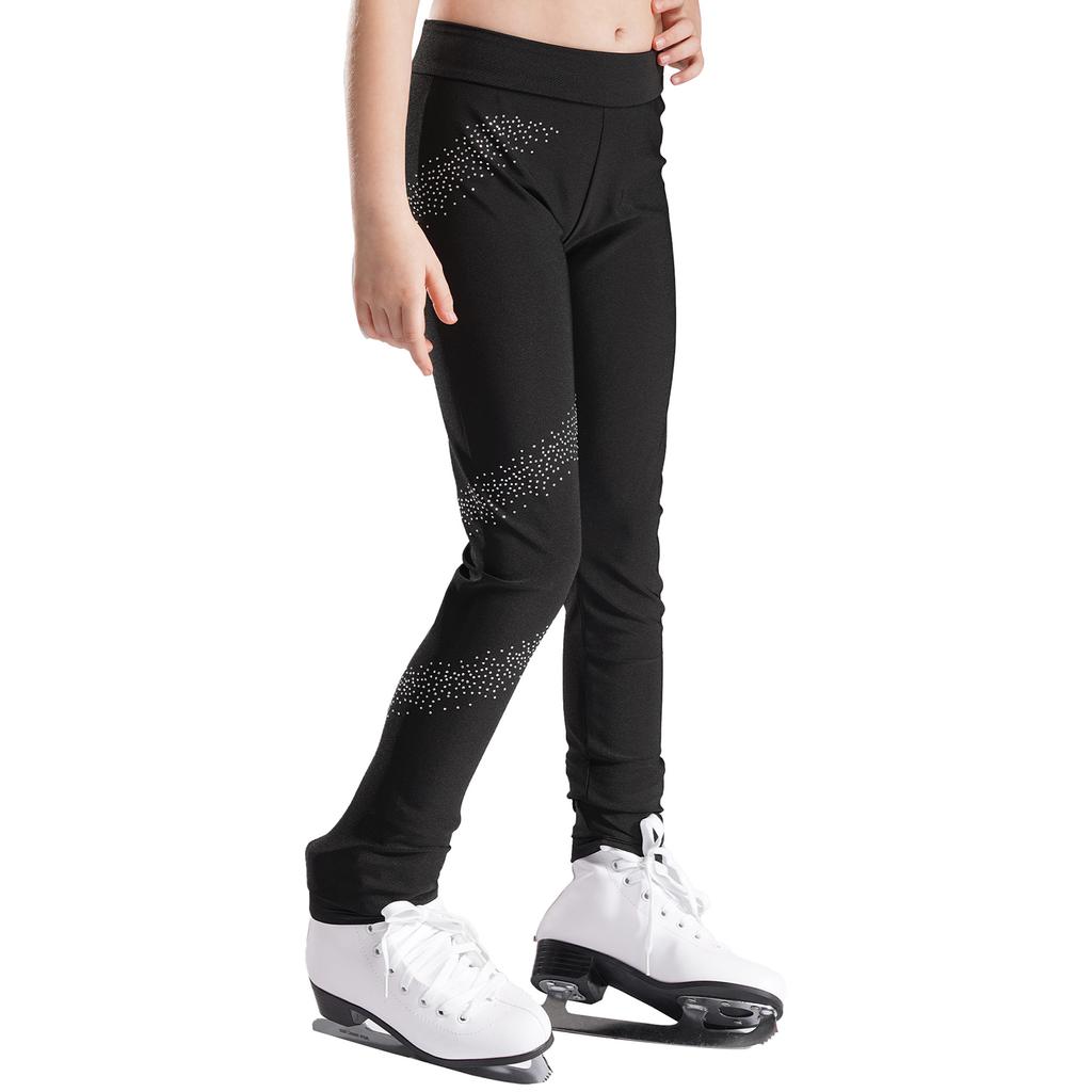 Unisex copii patinaj artistic strasuri decor pantaloni patinaj pe gheață jambiere antrenament antrenament