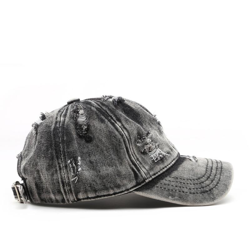 Vintage Destroyed Denim Solid Color Blank Washed Streetwear Unisex Adjustable Sports Caps Custom Size чёрный