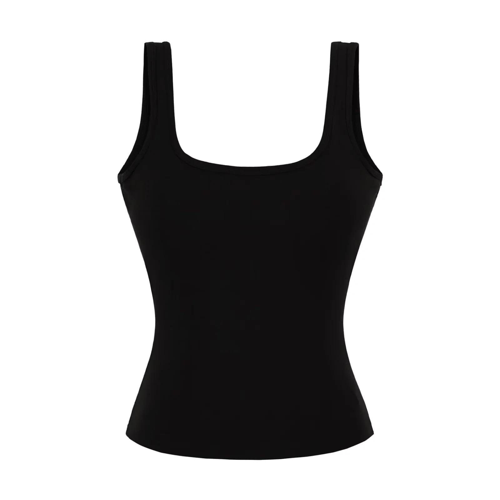 Spicy Girl Square Neck Spaghetti Strap Tank Top with Built-in Bra Pads - Women s Summer Sleeveless Layer Medium