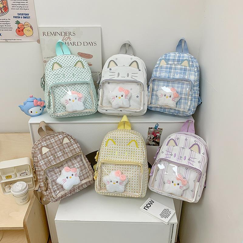 Schoolbag Versatile Literary and Artistic Transparent Pain Bag Female Contrasting Color Backpack Student Schoolbag Cute Transparent Window Lightweight