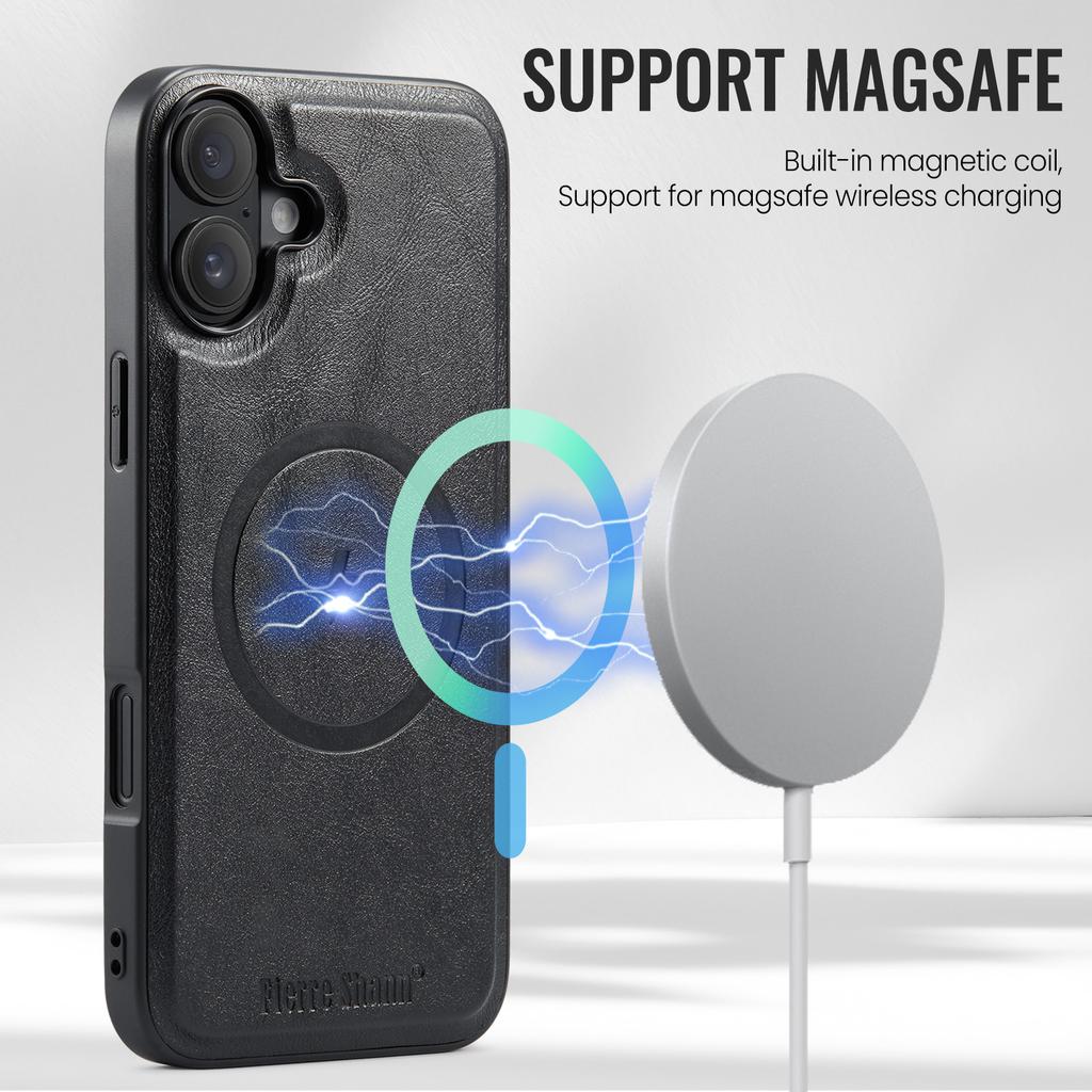 FIERRE SHANN 025 Style For iPhone 16 Case Leather+TPU Detachable Card Slots Phone Cover