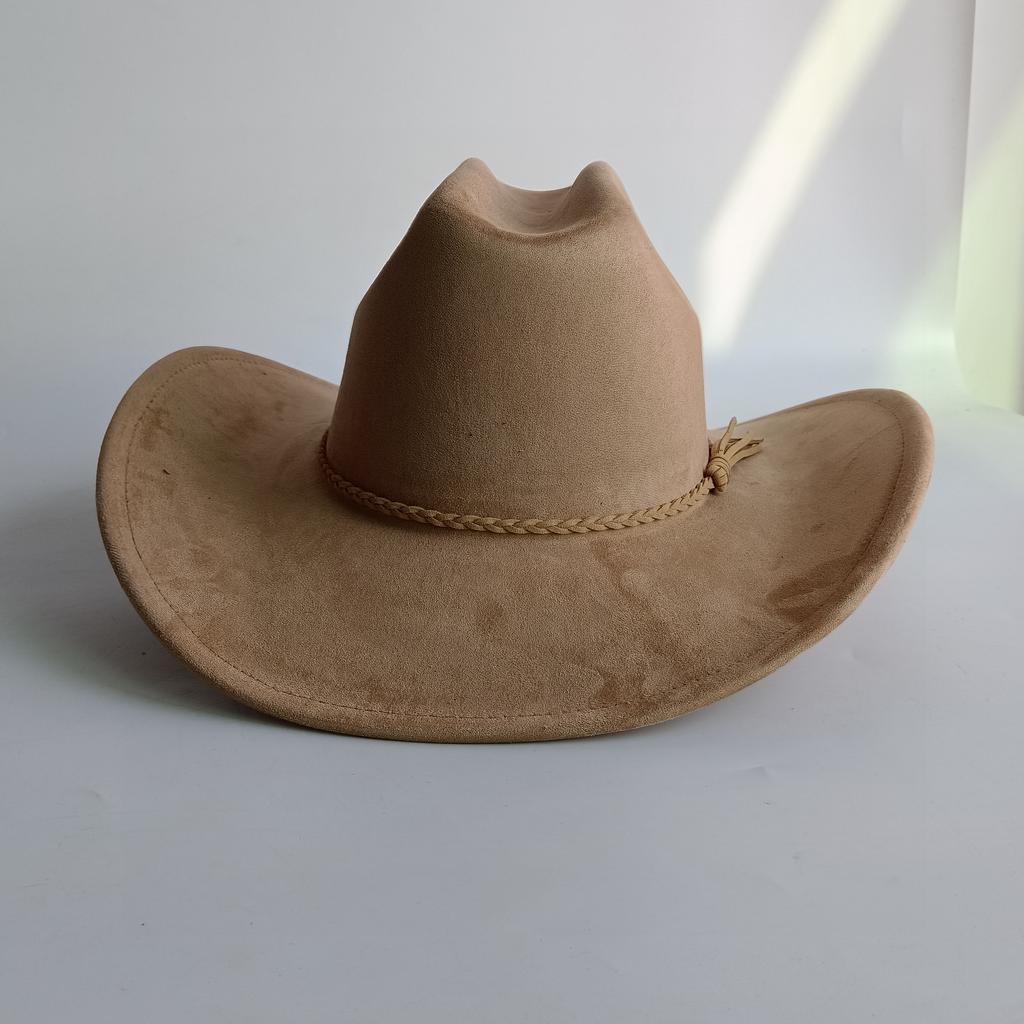 Vegan Suede Wide Brim Rancher Hat Metal Buckle Boot Accessories for Men and Women Cowboy Hat Cattleman Style Unisex Fedora