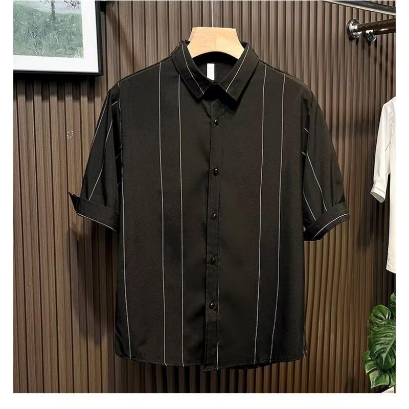 Summer High-end Striped Shirt Men's Short-sleeved Loose Trendy Casual Half-sleeved Top