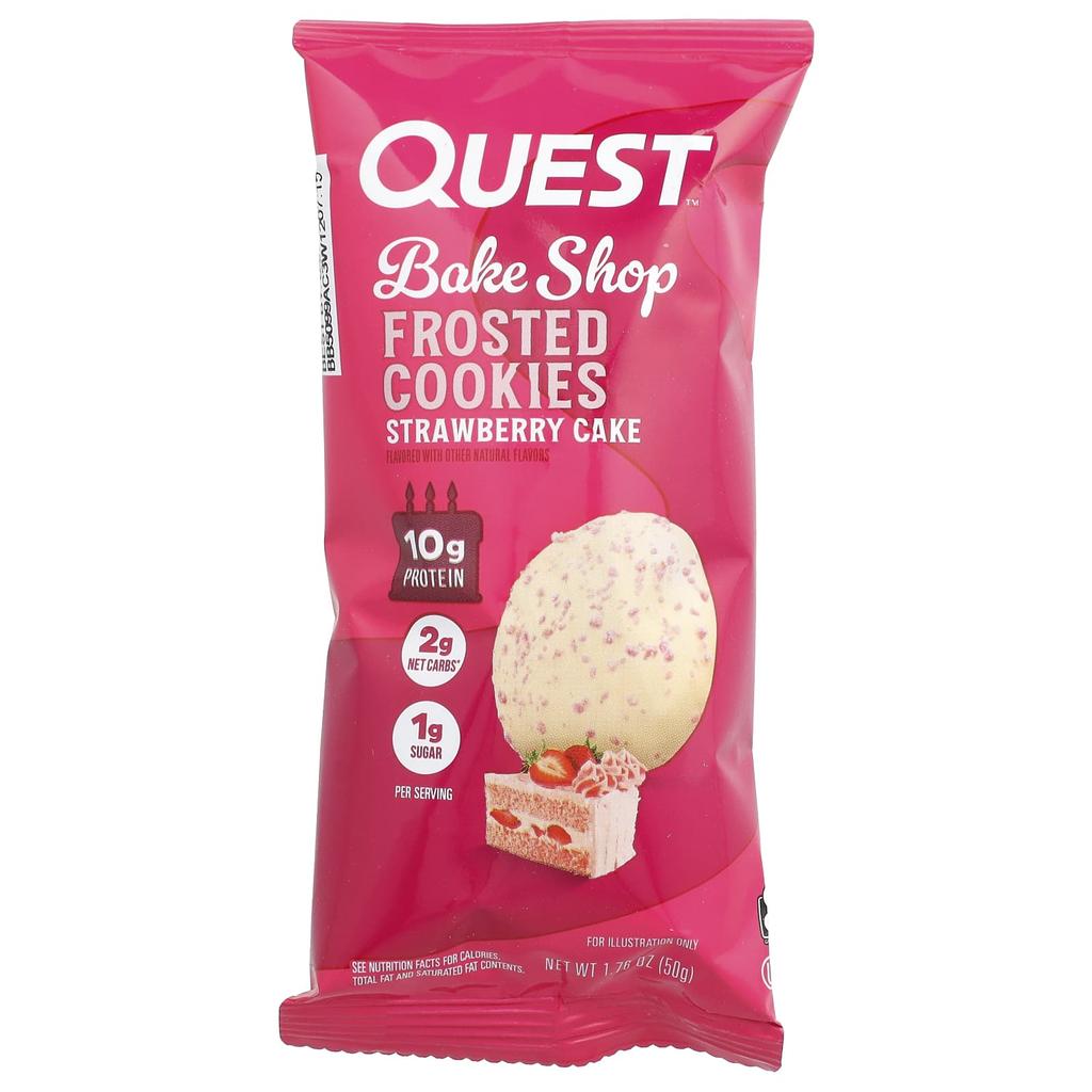 Quest Nutrition, Bake Shop Frosted Cookies, Strawberry Cake, 8 Packs, 50g (1.76oz) Each