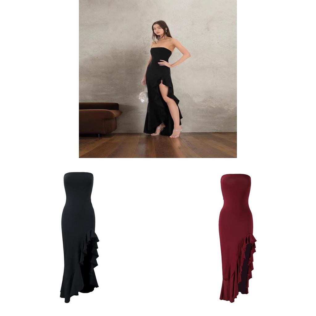 Elegante Abito Estivo Monospalla con Bordi Arricciati e Spacco Laterale per Serate Casual