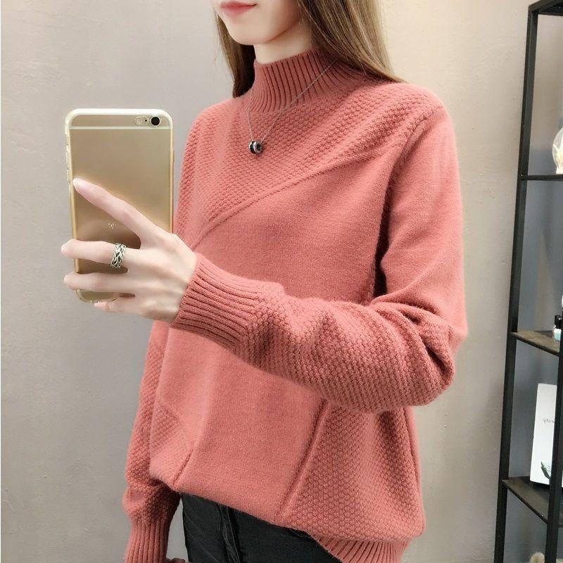 Solid-color Knitted Sweater Loose Half Turtleneck Sweater for Women Casual and Trendy Pullover for Autumn and Winter