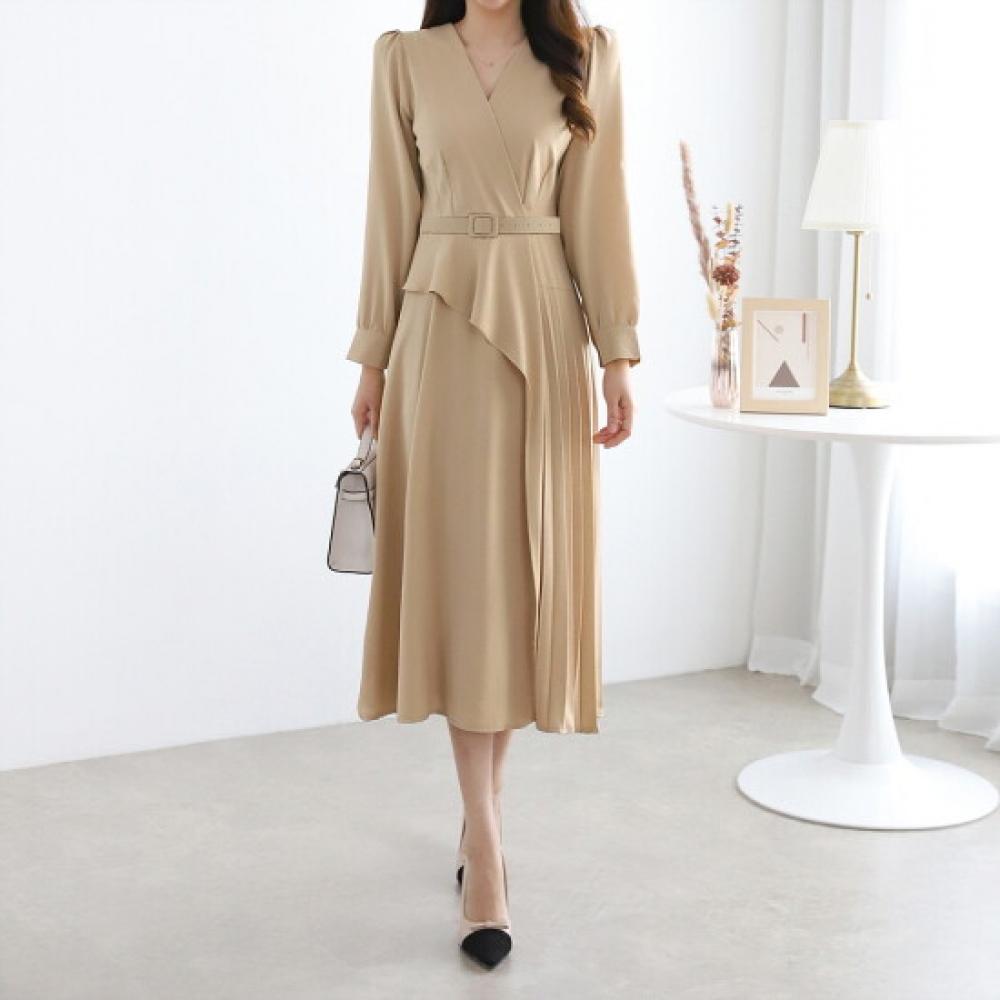 Morris Coming Home Women Draped Belted V Neck Long sleeVe Dress M2602op612a