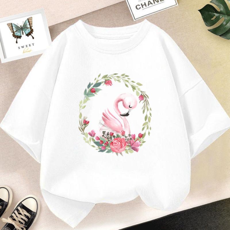 Sommer süße Kinder T-shirt Flamingo Cartoon Print Grafik T Shirt Mädchen Kawaii Tops Mode Design Kleidung