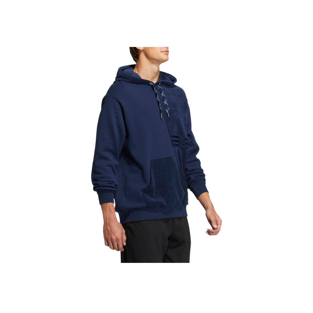 adidas Neo UVbe Spliced Logo Print Sport Drawstring Hoodie Pullover Long Sleeve Sweatshirt Unisex Tops Blue HN4731