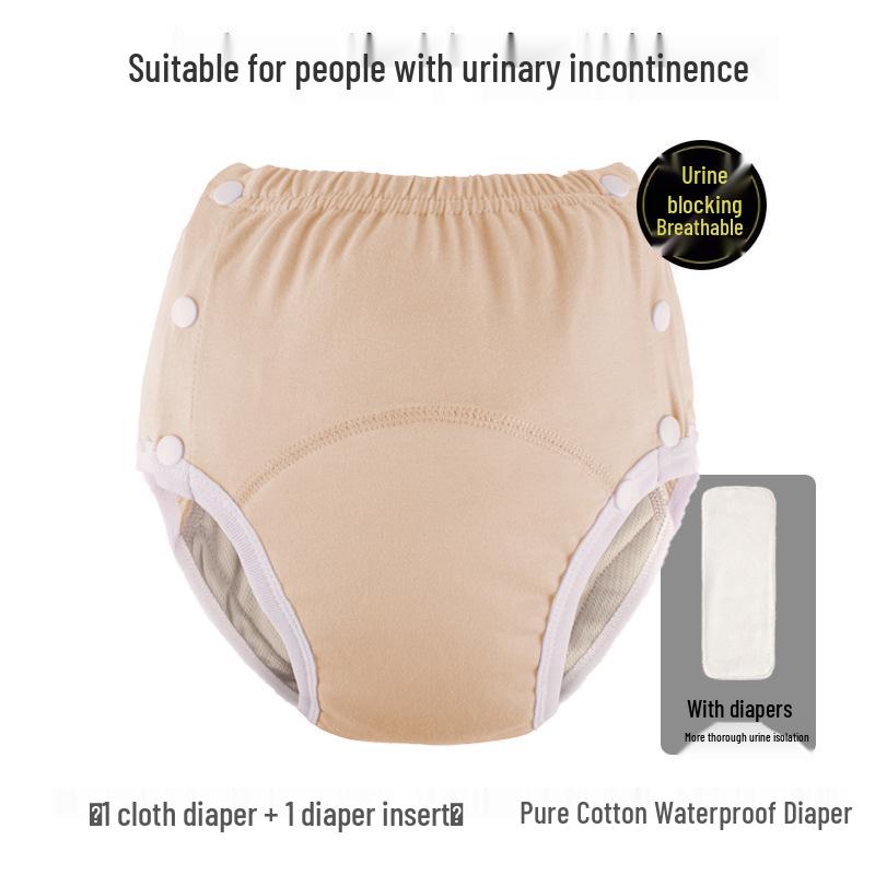 Chiloți scutec pentru adulți lavabili din bumbac pur - Respirabili, etanși, lenjerie de corp pentru incontinență ajustabilă pentru vârstnici