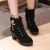 Autumn and Winter New Fashion Rhinestone Decoration Solid Color Wool Mouth Square Heel Round Head Short Boots Fashion Boots