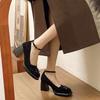 Fashion Retro Pumps for Women Solid Suede Spring Autumn Ankle Buckle Chunky High Heels Women Shoes Black Brown Fashion Mary Jane Shoes