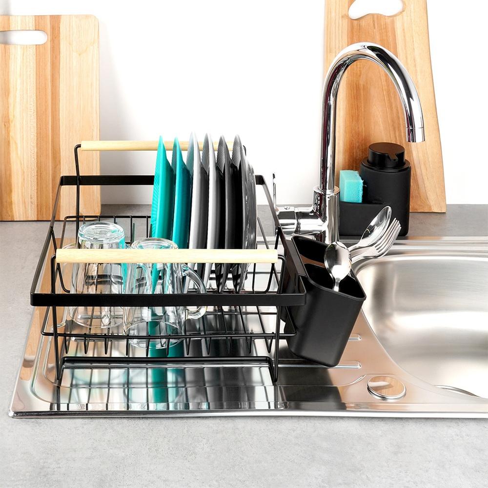 Large Standing Dish Drainer Plates Cutlery Black Metal 45 Cm