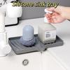 Plateau d'évier auto-égouttant en silicone Porte-savon éponge Organisateur de cuisine Panier de salle de bain pour distributeur de liquide vaisselle Rangement sur le comptoir