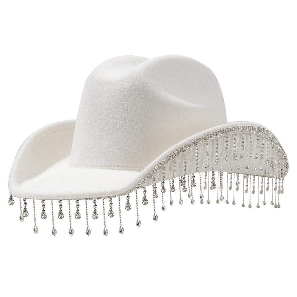 Popular Women's Top Hat, Rhinestone Tassel Decorative Hat, Bachelorette Party Felt Hat, Light Luxury and Elegant Wedding Wear