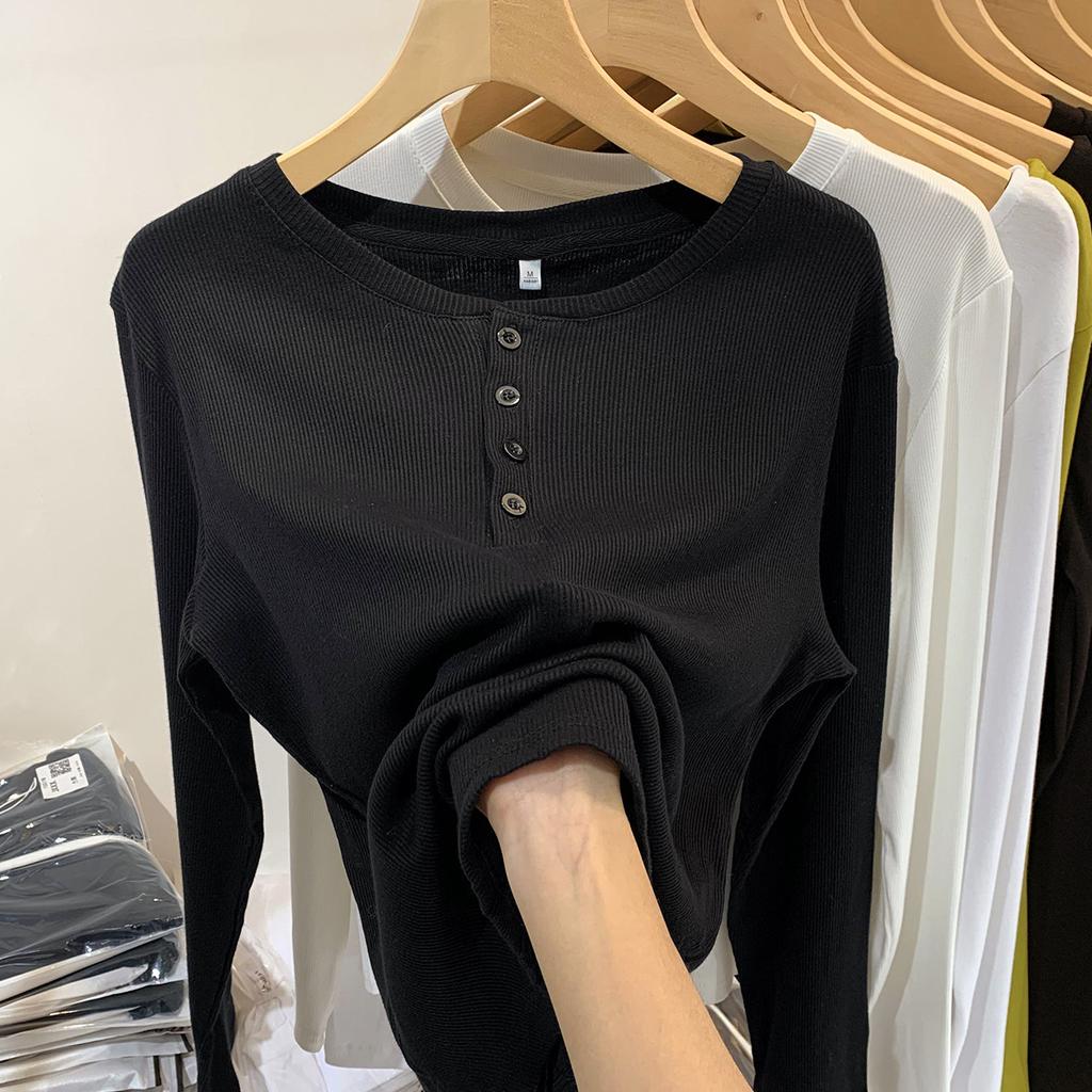 White Long-sleeved T-shirt for Women In Spring and Autumn, New Style Threaded Bottoming Shirt, Niche and Versatile V-neck Top