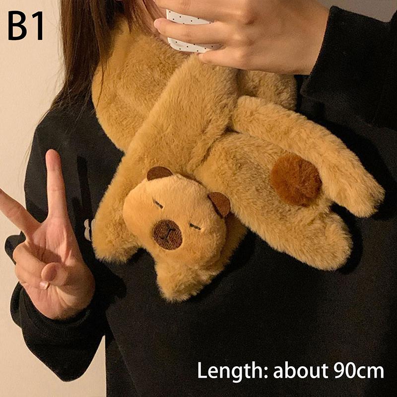 

Милый плюшевый шарф Capybara, осенне-зимний, холодостойкий, теплый шарф, милый, ветрозащитный, утолщенный, с крестиком на шее, аксессуары, подарок для девочки as the picture