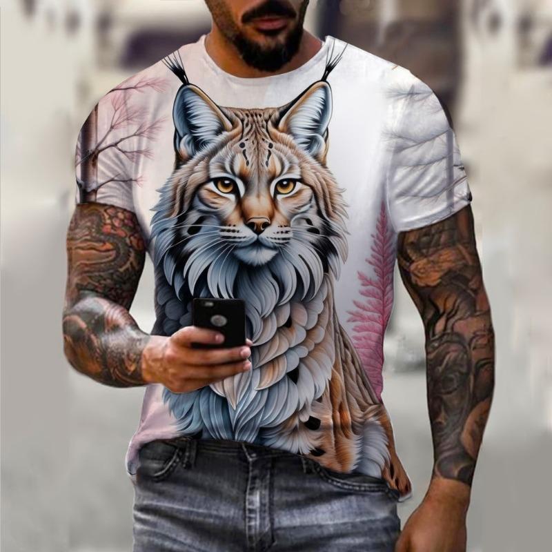 

summer men s summer men s casual t-shirt 3d printed lynx bobcat print unisex short-sleeved fashion trend home wear 5XL