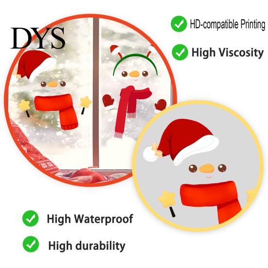Self Adhesive Window Art Christmas Snowman Static Glass Stickers, Simple Clings, Waterproof PVC Clings Film for Home Store Windows, Cute Cartoon