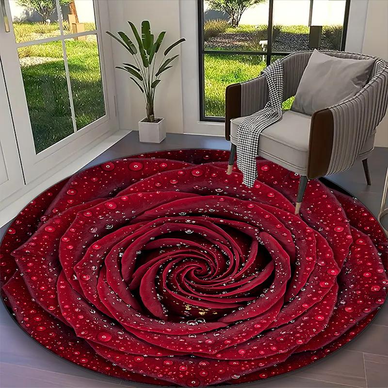 

1pc Soft Purple Yellow Rose Yin Yang Printed Chair Rug for Home Office Use, Living Room Kitchen Game Room Round Carpet Diameter 60cm
