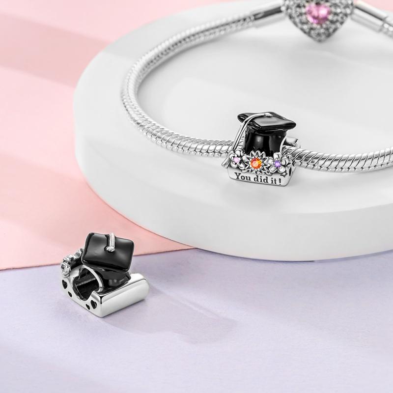 Graduation Series Original Charms Beads Pendant Copper Flowers Cap Heart Charms Fit Bracelet Diy Party Jewelry Gift