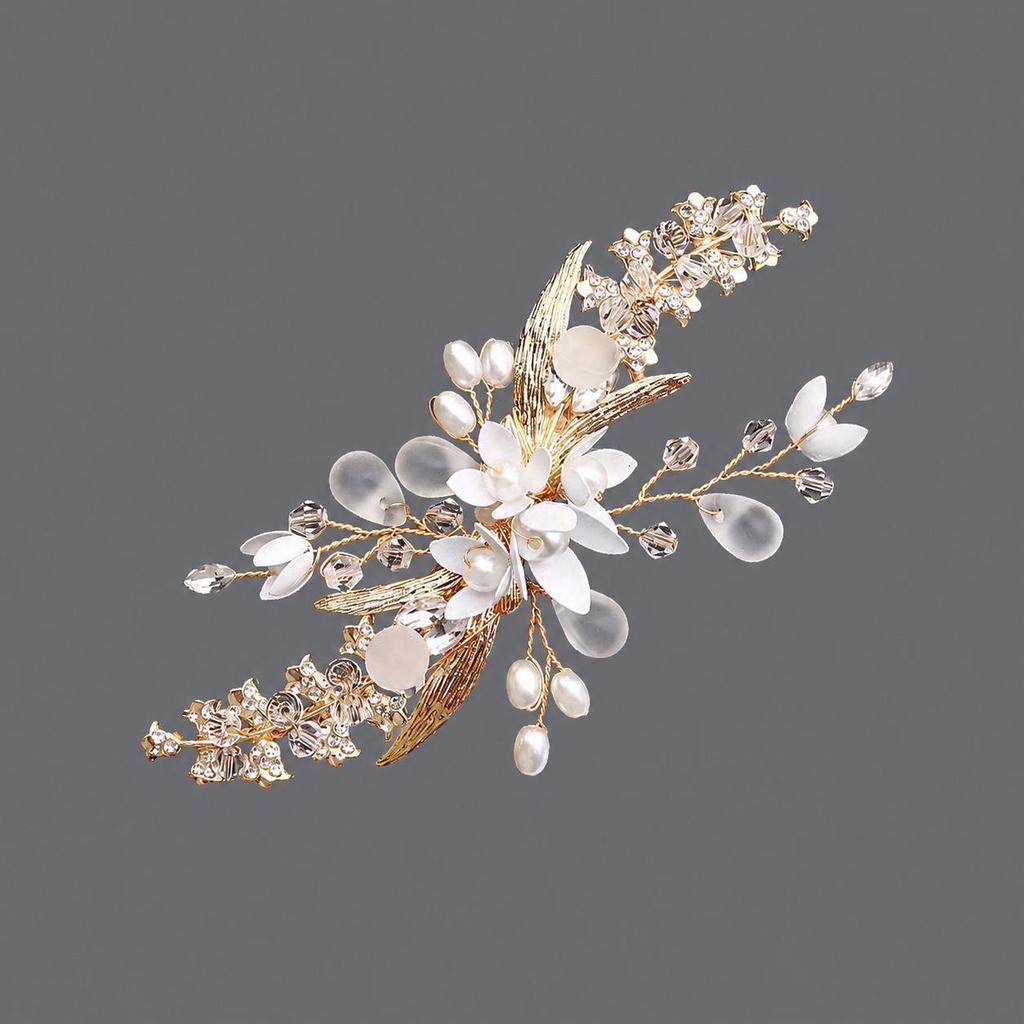Handmade Flower Hair Clip with Alloy, Pearl and Drip Oil - Bridal Wedding Headwear Accessory
