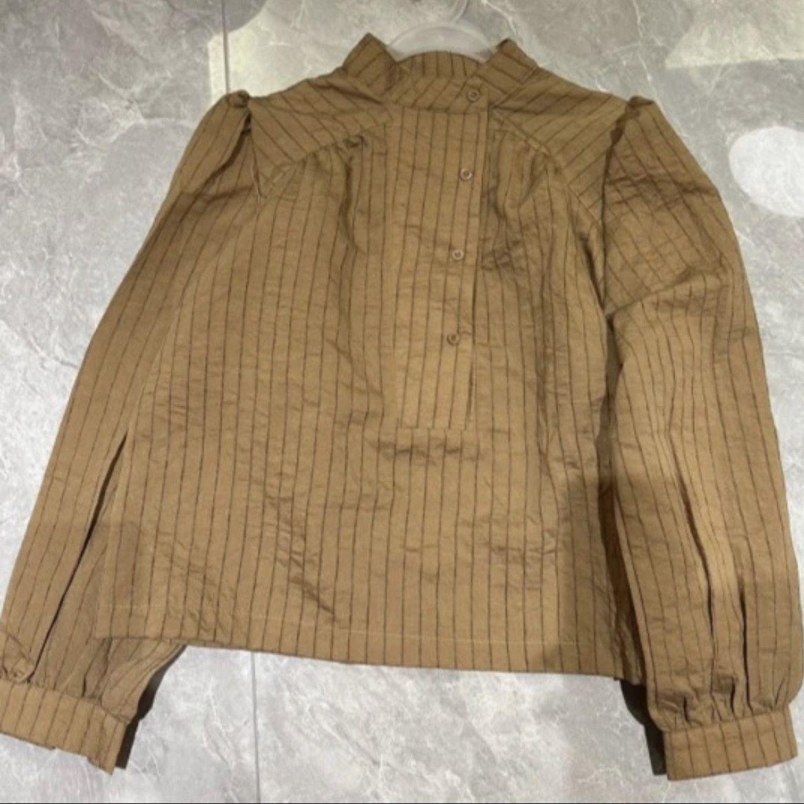 

Женская ретро рубашка в корейском стиле в полоску с длинным рукавом - Элегантная и свободного кроя XL хаки