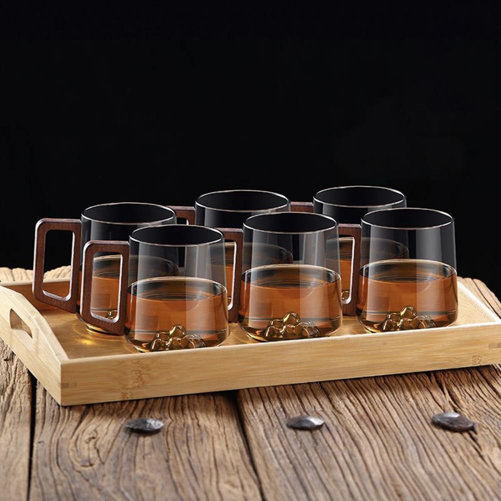 Vintage Glass Cup Ergonomic Grip Glass 450ml Vintage Glass Coffee Mug Wood Handle Heat-resistant Tea Cup Mountain Drinking Cup
