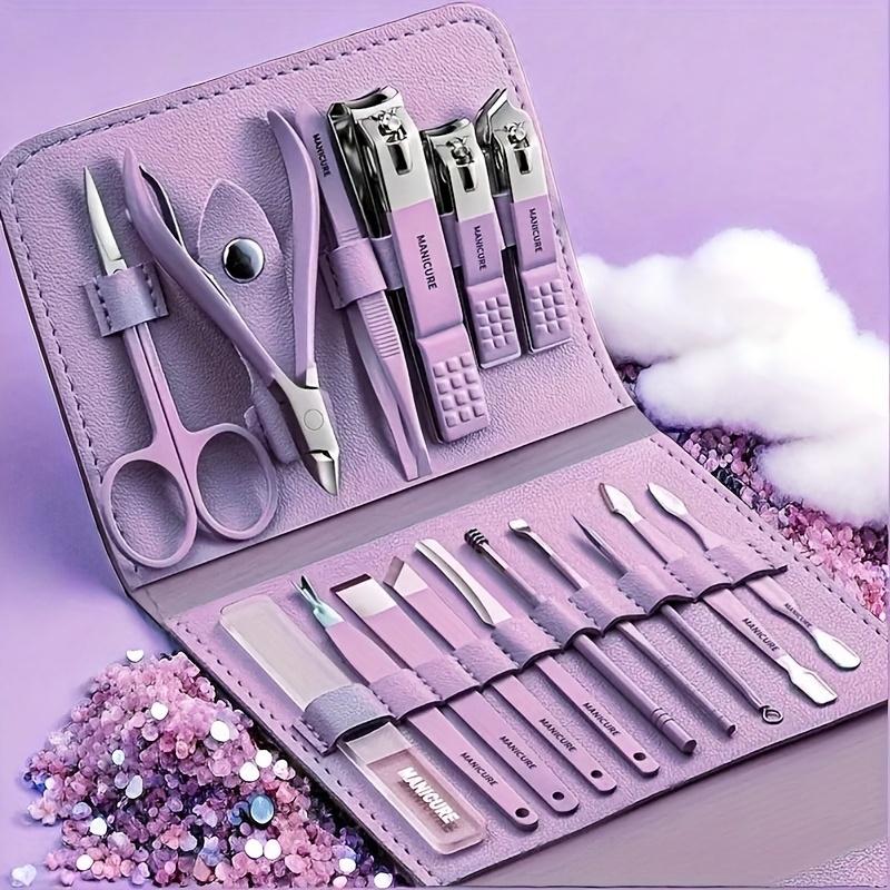 Set di 16 Pezzi di Tagliaunghie di Acciaio Inossidabile Premium, Lima per Unghie a Lama Dritta, Pulisci Orecchie, Forbici, Kit Professionale da Viaggio per la Cura della Bellezza, Regalo di Natale