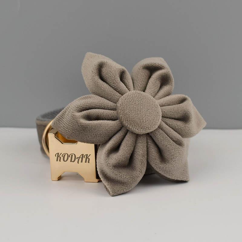 Light grey Velvet Dog Collar And Leash Set For Dogs Custom Engraved Nameplate Pet Supplies Dog Leash Velvet 12